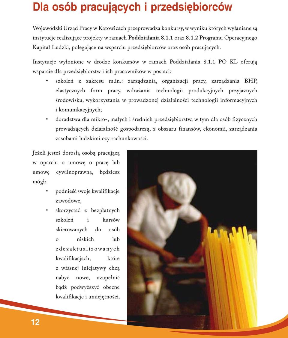 in.: zarządzania, organizacji pracy, zarządzania BHP, elastycznych form pracy, wdrażania technologii produkcyjnych przyjaznych środowisku, wykorzystania w prowadzonej działalności technologii