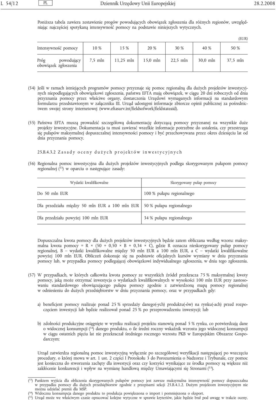 .2.2008 Poniższa tabela zawiera zestawienie progów powodujących obowiązek zgłoszenia dla różnych regionów, uwzględniając najczęściej spotykaną intensywność pomocy na podstawie niniejszych wytycznych.