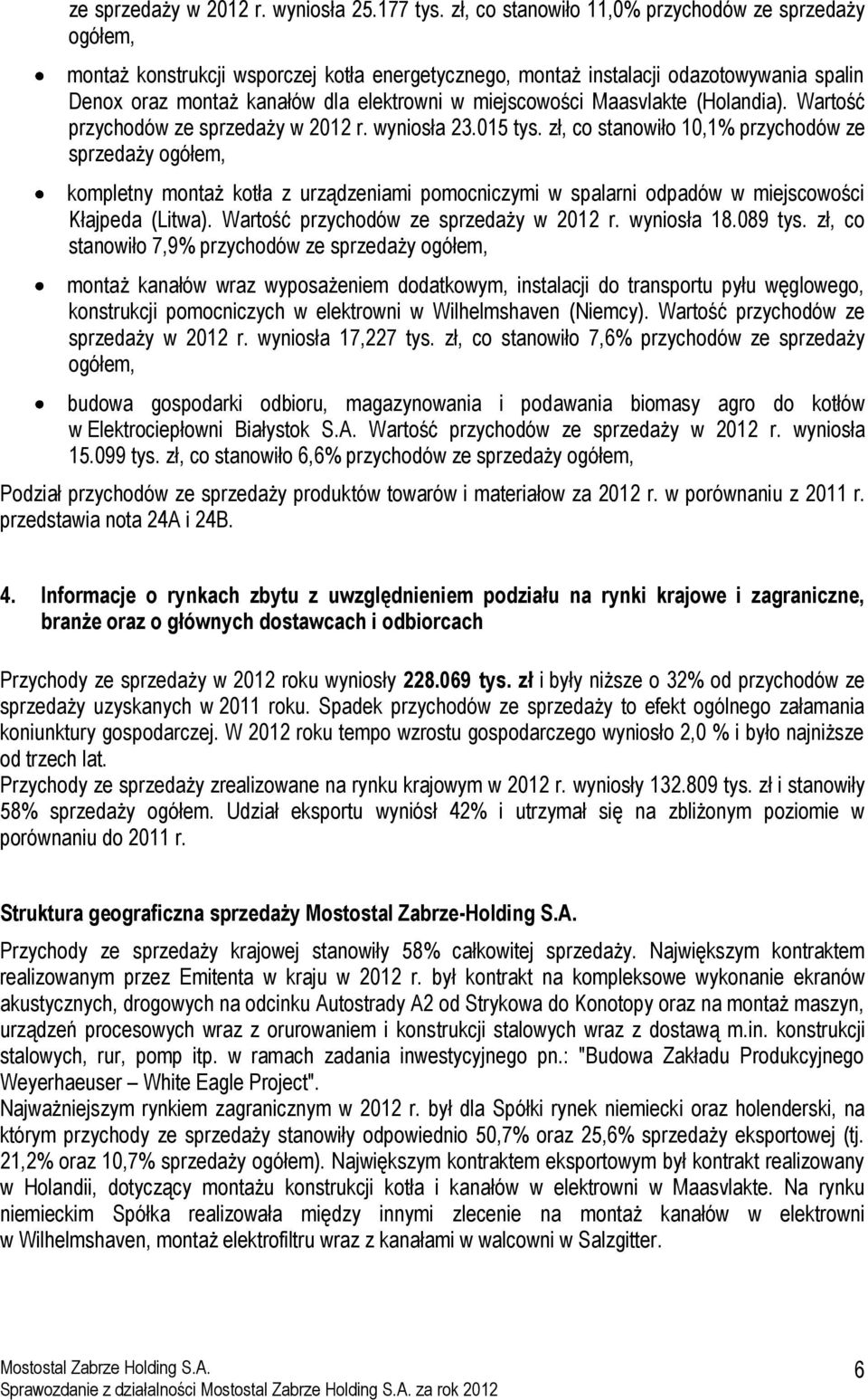 miejscowości Maasvlakte (Holandia). Wartość przychodów ze sprzedaży w 2012 r. wyniosła 23.015 tys.