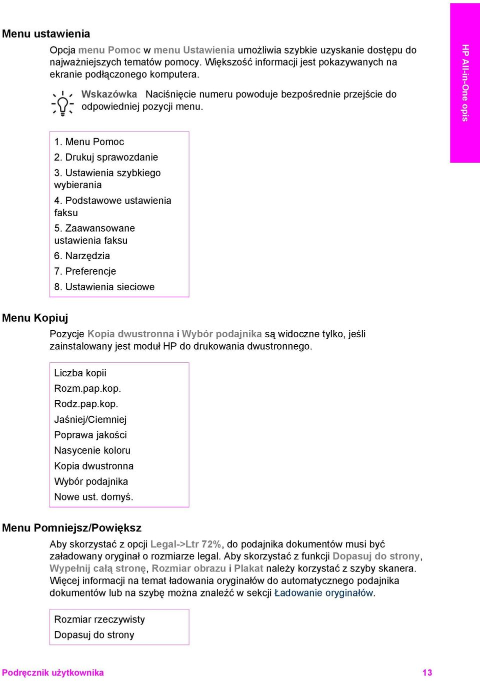 Podstawowe ustawienia faksu 5. Zaawansowane ustawienia faksu 6. Narzędzia 7. Preferencje 8.