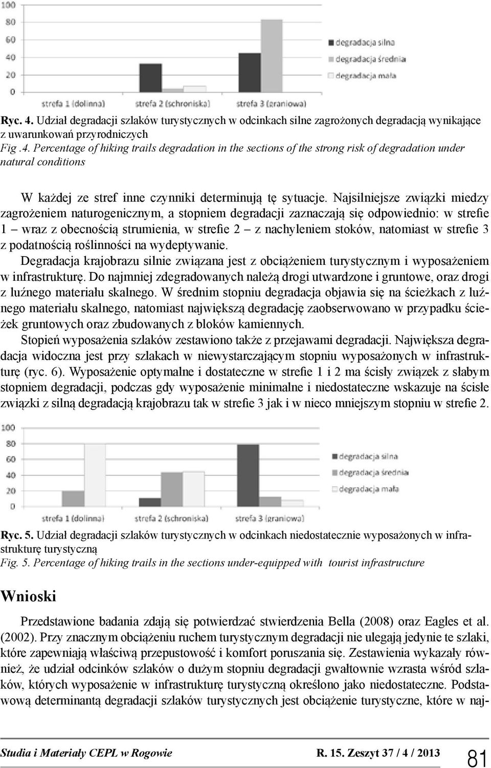 strefie 3 z podatnością roślinności na wydeptywanie. Degradacja krajobrazu silnie związana jest z obciążeniem turystycznym i wyposażeniem w infrastrukturę.