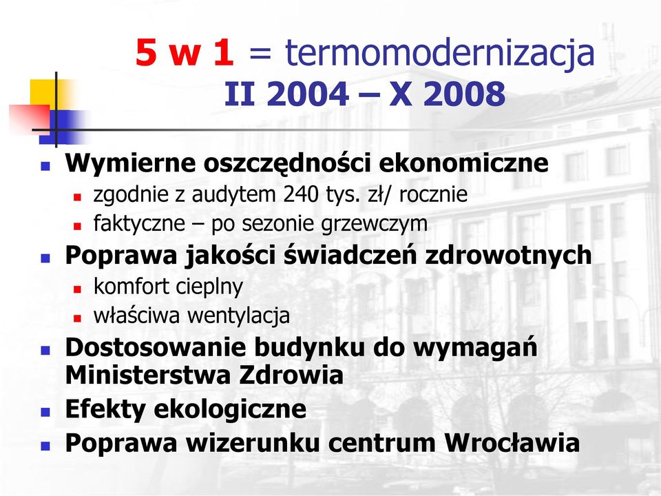 zł/ rocznie faktyczne po sezonie grzewczym Poprawa jakości świadczeń zdrowotnych