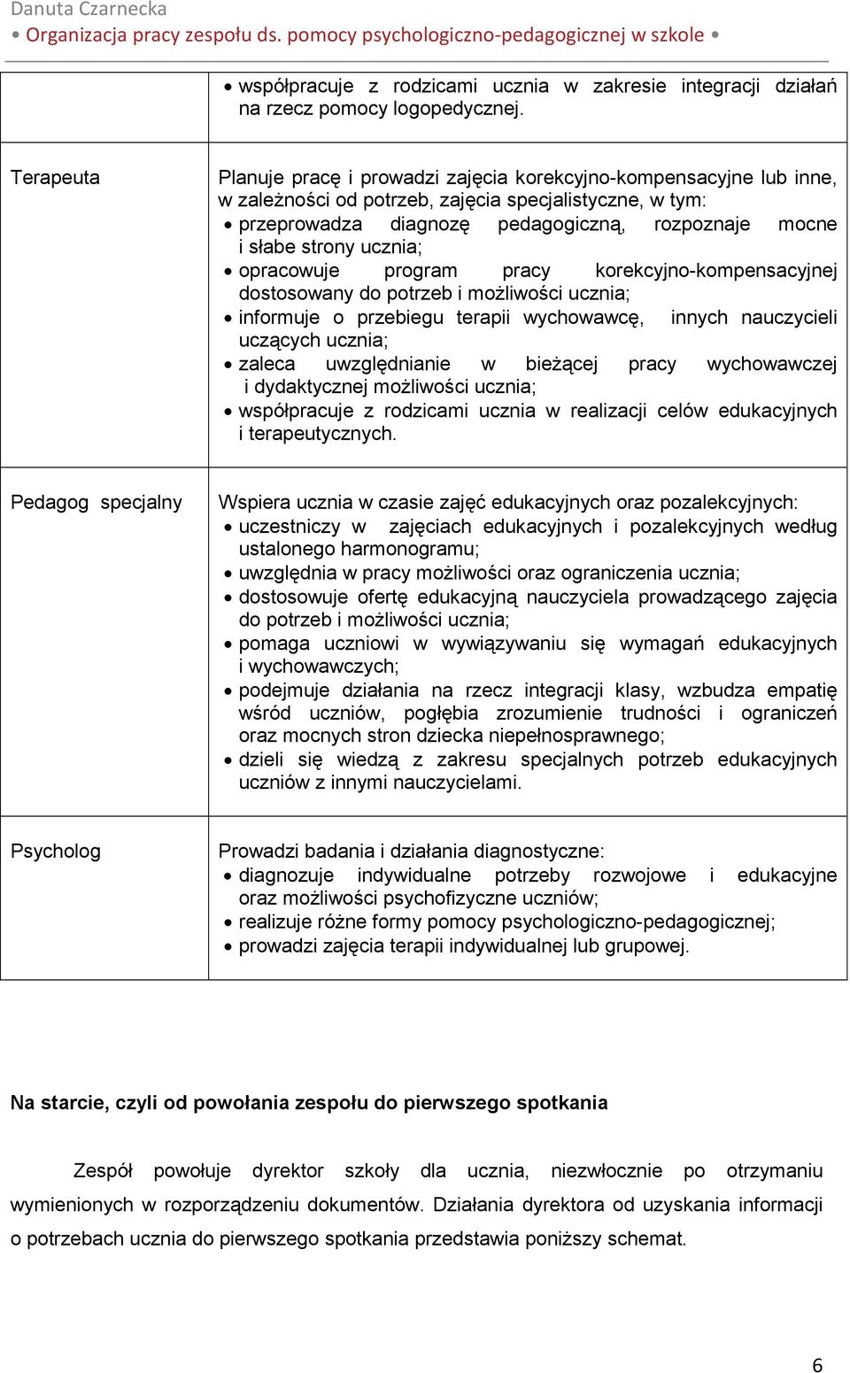 strony ucznia; opracowuje program pracy korekcyjno-kompensacyjnej dostosowany do potrzeb i moŝliwości ucznia; informuje o przebiegu terapii wychowawcę, innych nauczycieli uczących ucznia; zaleca