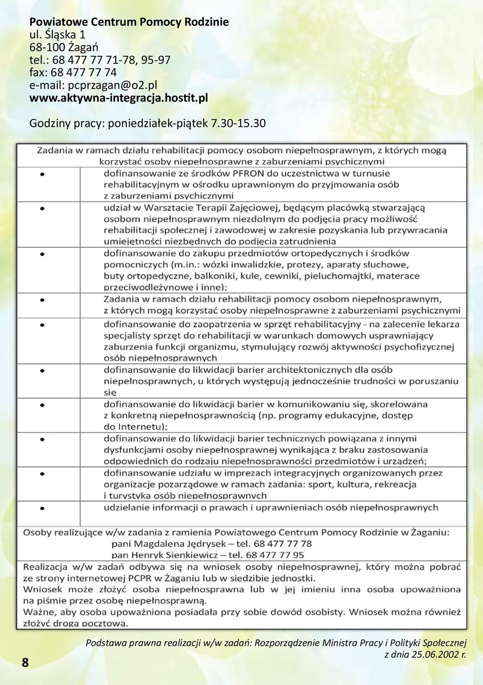 aktywna-integracja.hostit.pl Godziny pracy: poniedziałek-piątek 7.30-15.