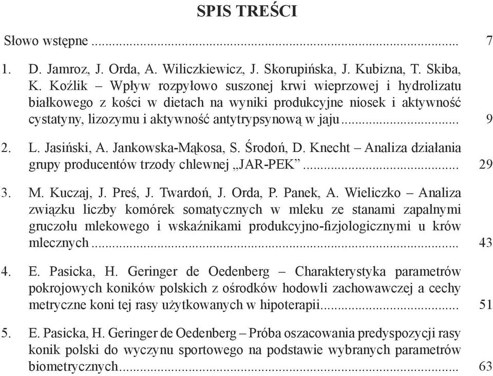 Jasiński, A. Jankowska-Mąkosa, S. Środoń, D. Knecht Analiza działania grupy producentów trzody chlewnej JAR-PEK... 29 3. M. Kuczaj, J. Preś, J. Twardoń, J. Orda, P. Panek, A.