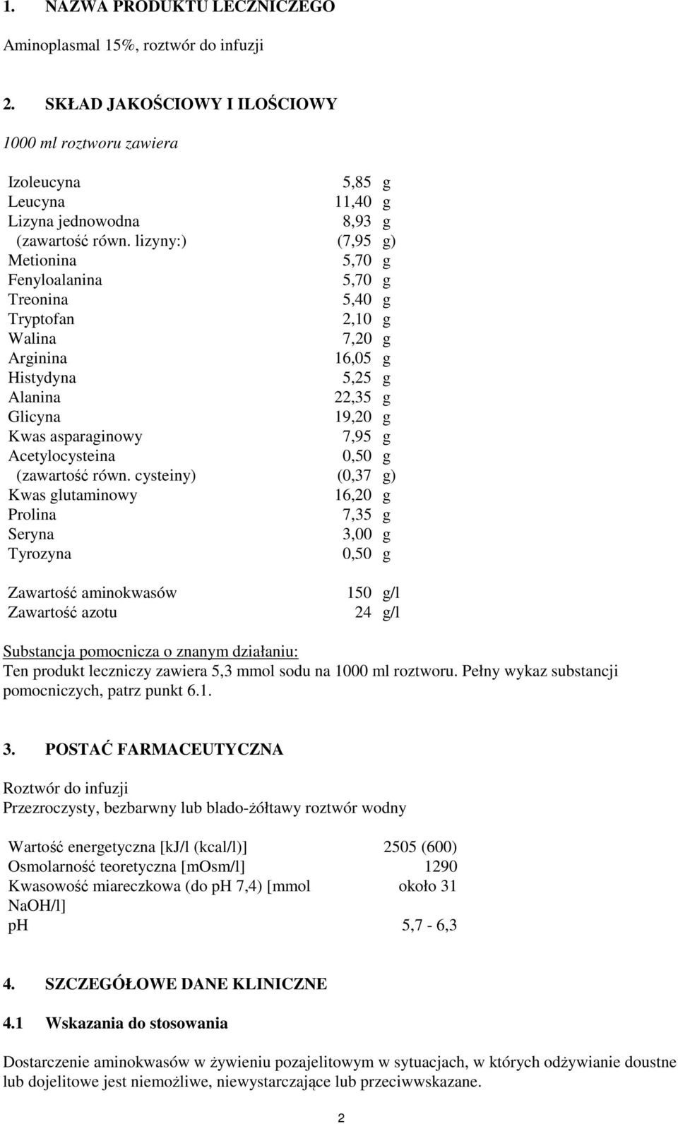 cysteiny) Kwas glutaminowy Prolina Seryna Tyrozyna Zawartość aminokwasów Zawartość azotu 5,85 g 11,40 g 8,93 g (7,95 g) 5,70 g 5,70 g 5,40 g 2,10 g 7,20 g 16,05 g 5,25 g 22,35 g 19,20 g 7,95 g 0,50 g