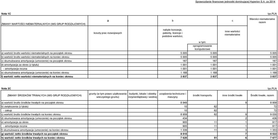 niematerialnych na początek okresu 5 005 5 005 5 005 b) wartość brutto wartości niematerialnych na koniec okresu 5 005 5 005 5 005 c) skumulowana amortyzacja (umorzenie) na początek okresu 167 167