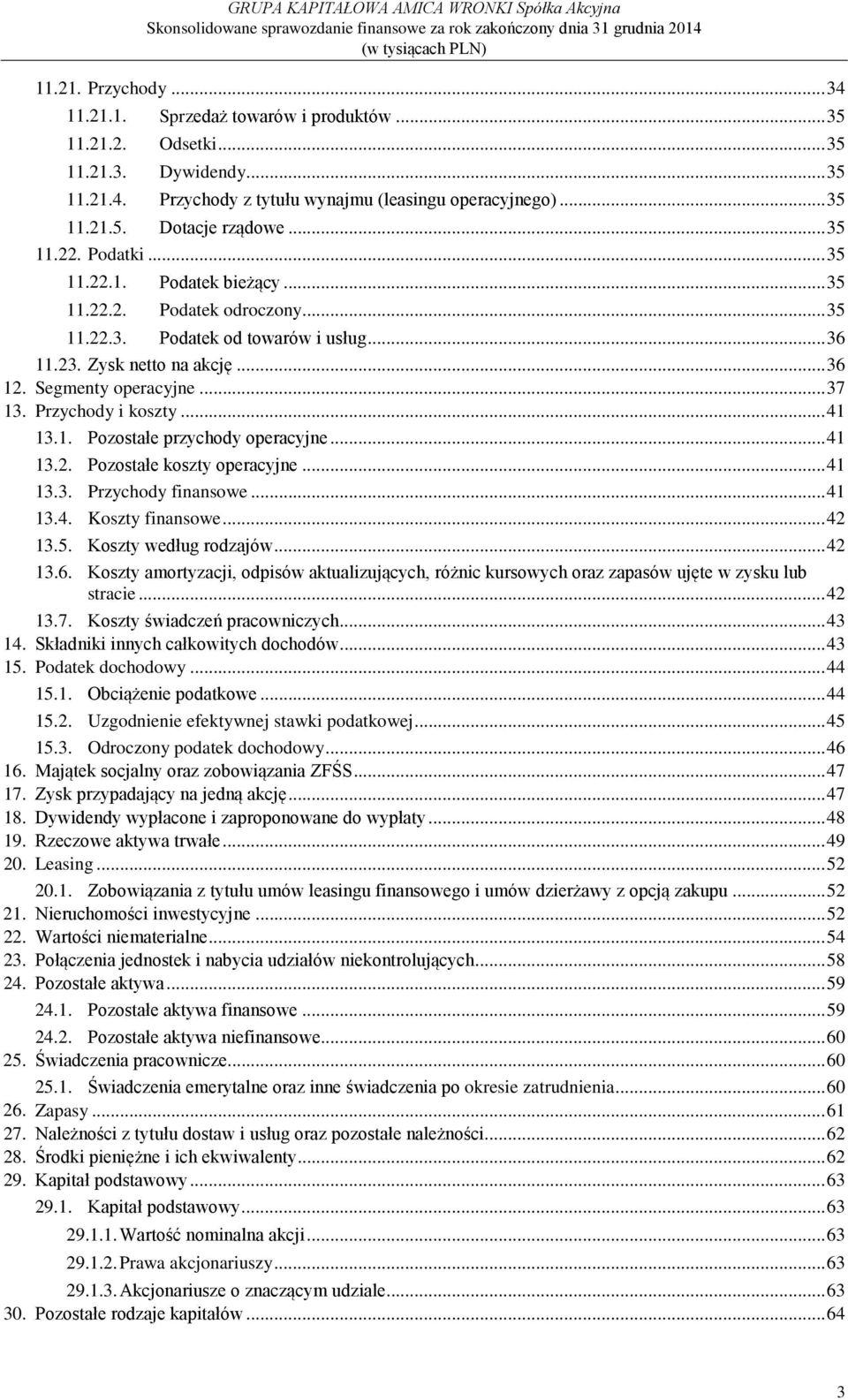 Przychody i koszty... 41 13.1. Pozostałe przychody operacyjne... 41 13.2. 13.3. 13.4. 13.5. 13.6. Pozostałe koszty operacyjne... 41 Przychody finansowe... 41 Koszty finansowe.