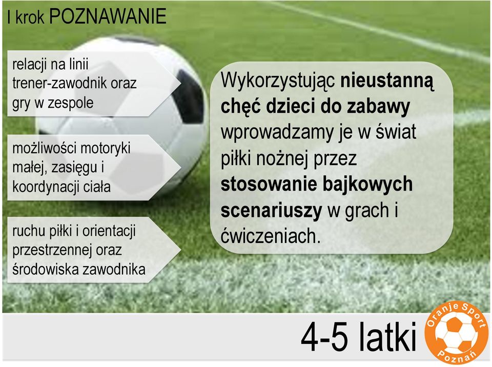 oraz środowiska zawodnika Wykorzystując nieustanną chęć dzieci do zabawy wprowadzamy