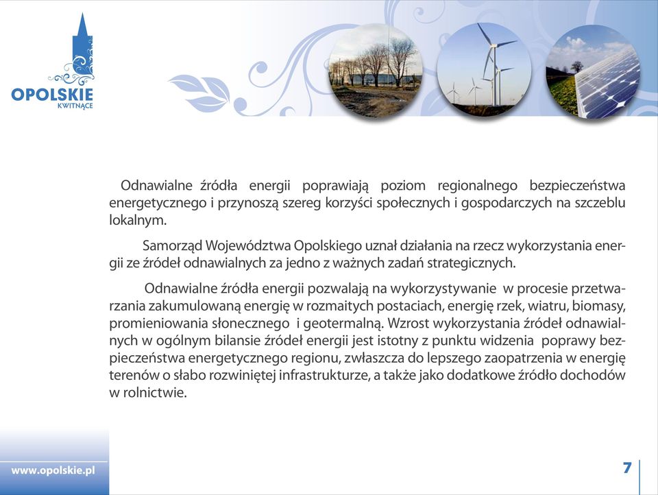 Odnawialne źródła energii pozwalają na wykorzystywanie w procesie przetwarzania zakumulowaną energię w rozmaitych postaciach, energię rzek, wiatru, biomasy, promieniowania słonecznego i geotermalną.