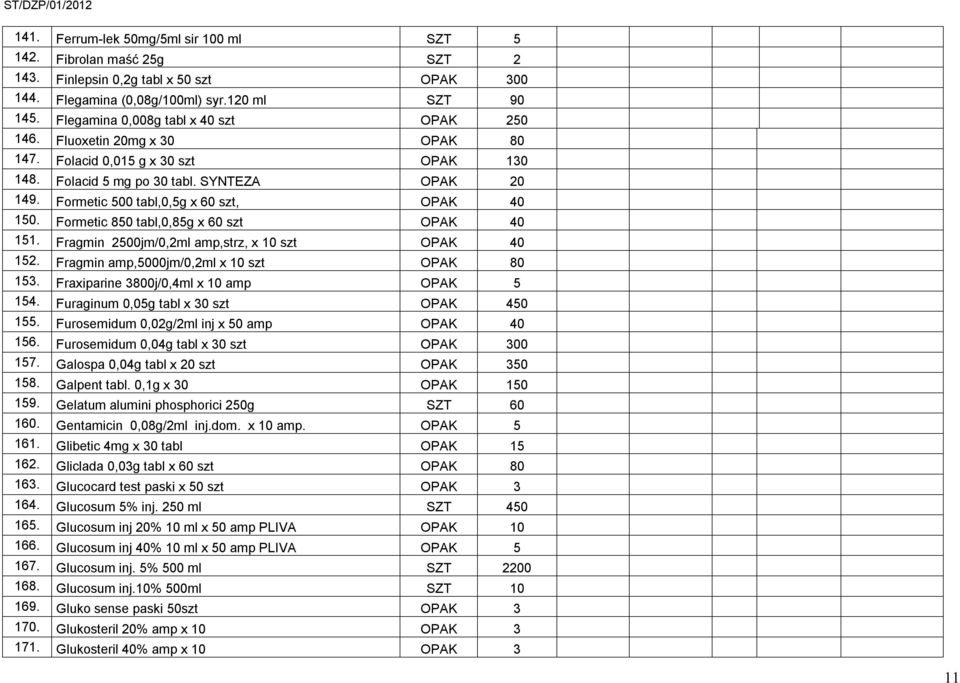 Formetic 500 tabl,0,5g x 60 szt, OPAK 40 150. Formetic 850 tabl,0,85g x 60 szt OPAK 40 151. Fragmin 2500jm/0,2ml amp,strz, x 10 szt OPAK 40 152. Fragmin amp,5000jm/0,2ml x 10 szt OPAK 80 153.