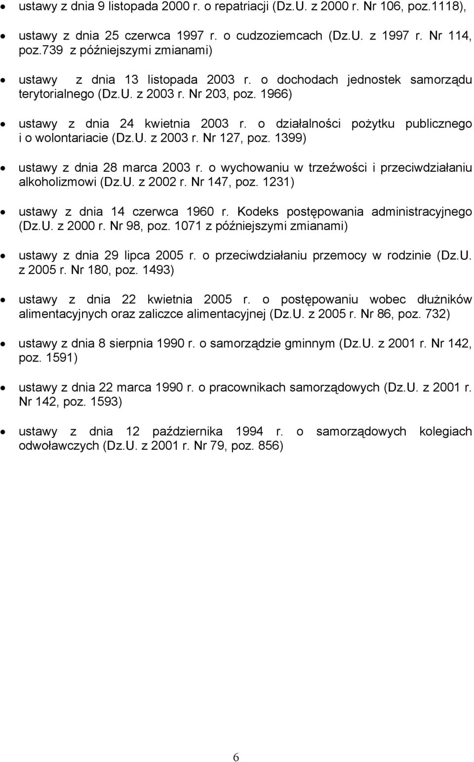 o działalności pożytku publicznego i o wolontariacie (Dz.U. z 2003 r. Nr 127, poz. 1399) ustawy z dnia 28 marca 2003 r. o wychowaniu w trzeźwości i przeciwdziałaniu alkoholizmowi (Dz.U. z 2002 r.