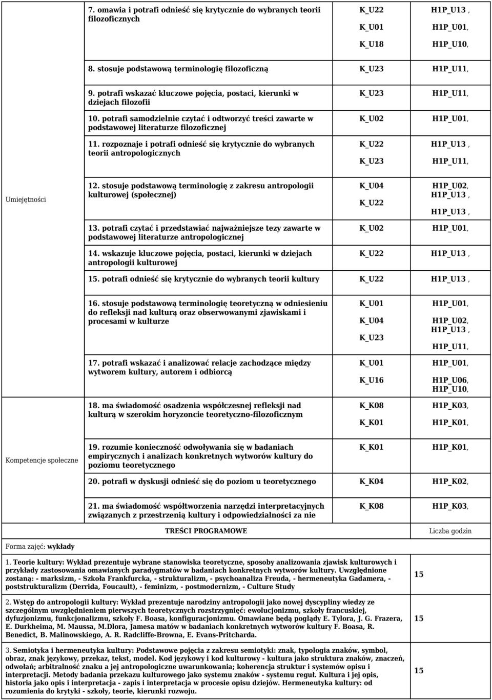 potrafi samodzielnie czytać i odtworzyć treści zawarte w podstawowej literaturze filozoficznej K_U02 H1P_U01, 11.