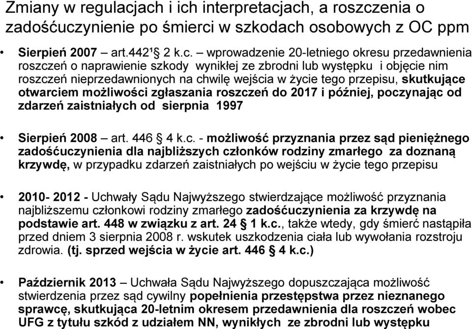 szkody wynikłej ze zbrodni lub występku i objęcie nim roszczeń nieprzedawnionych na chwilę wejścia w życie tego przepisu, skutkujące otwarciem możliwości zgłaszania roszczeń do 2017 i później,