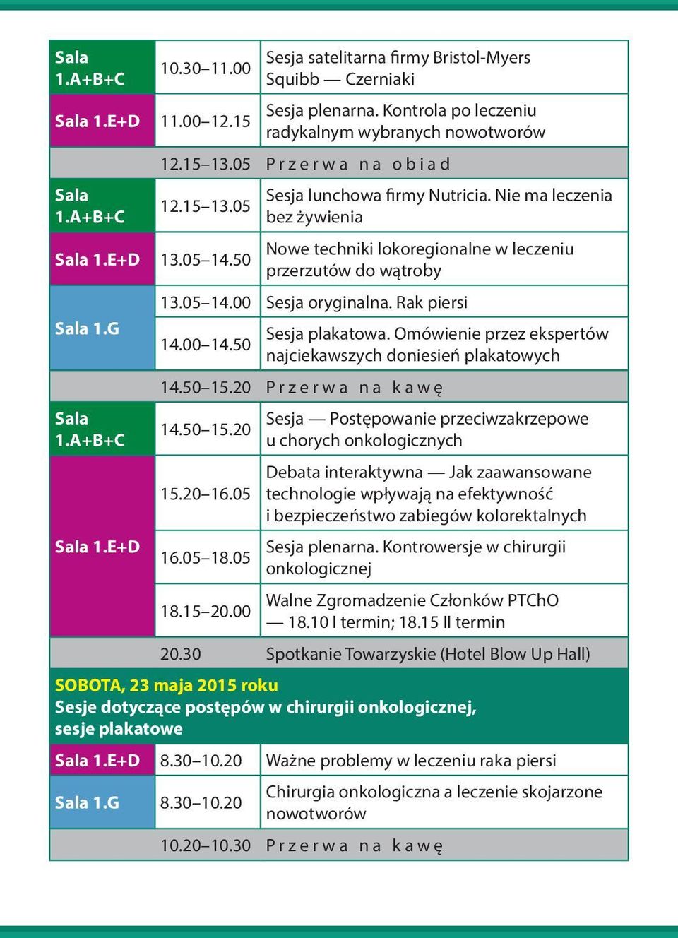 50 Sala 1.G Sala 1.A+B+C Sala 1.E+D Sesja lunchowa firmy Nutricia. Nie ma leczenia bez żywienia Nowe techniki lokoregionalne w leczeniu przerzutów do wątroby 13.05 14.00 Sesja oryginalna.