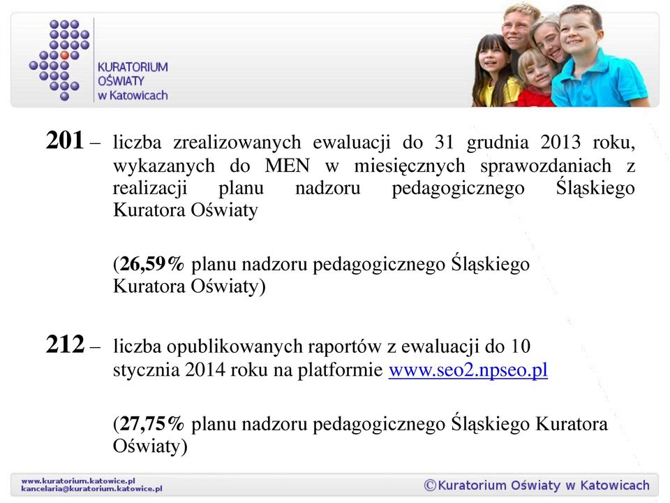nadzoru pedagogicznego Śląskiego Kuratora Oświaty) 212 liczba opublikowanych raportów z ewaluacji do