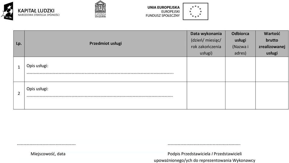 usługi 1 Opis usługi:... 2 Opis usługi:... Miejscowość, data.