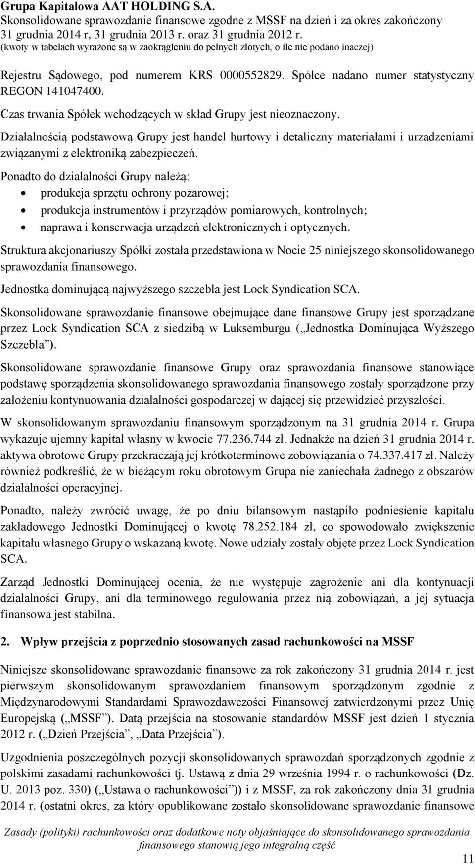 Ponadto do działalności Grupy należą: produkcja sprzętu ochrony pożarowej; produkcja instrumentów i przyrządów pomiarowych, kontrolnych; naprawa i konserwacja urządzeń elektronicznych i optycznych.