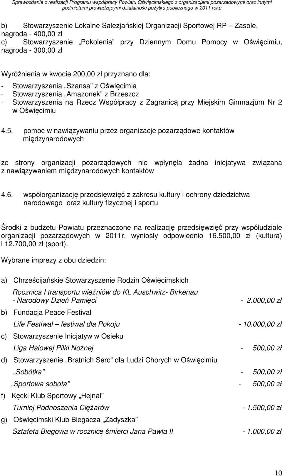 5. pomoc w nawiązywaniu przez organizacje pozarządowe kontaktów międzynarodowych ze strony organizacji pozarządowych nie wpłynęła Ŝadna inicjatywa związana z nawiązywaniem międzynarodowych kontaktów