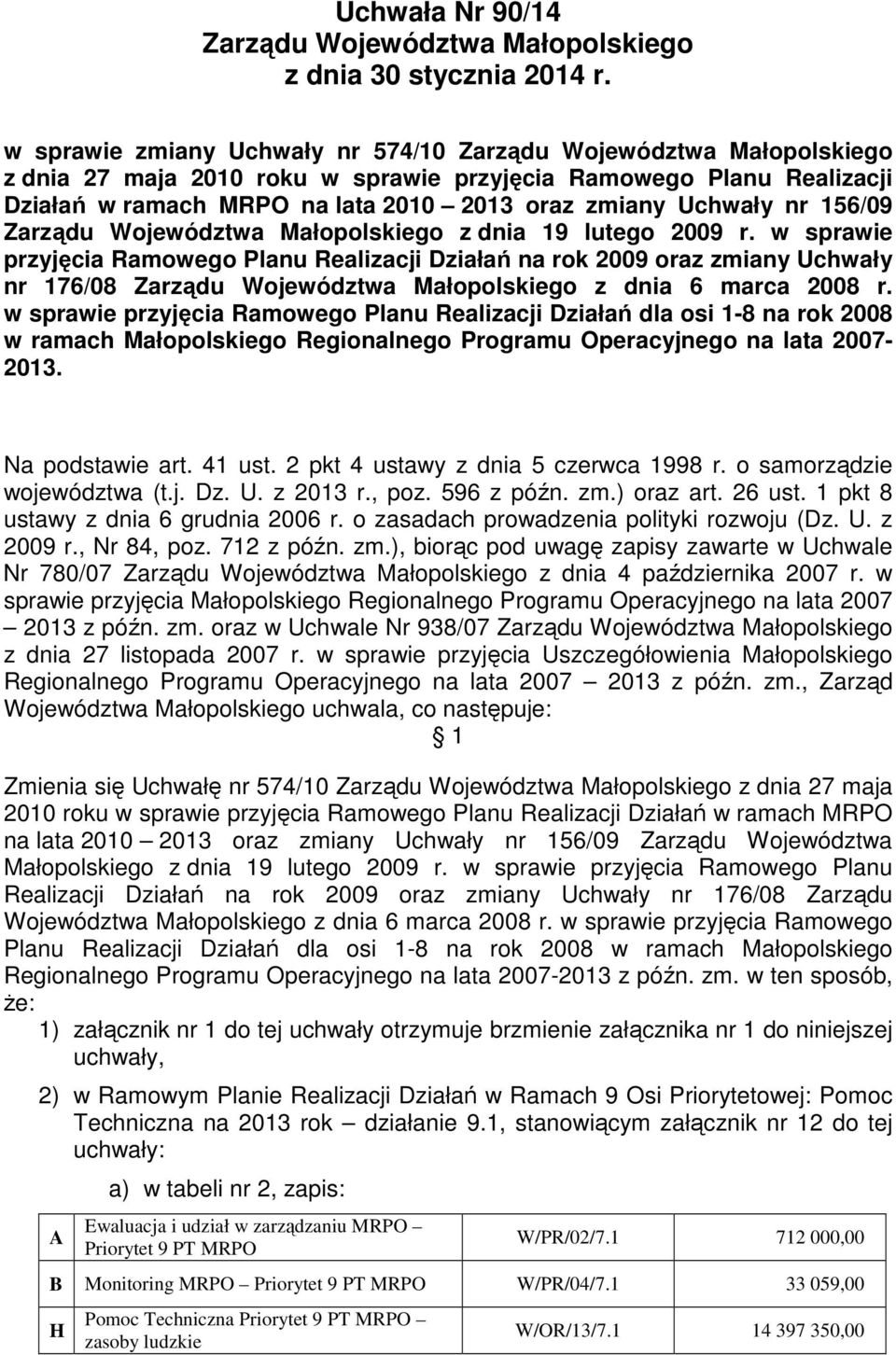 nr 156/09 Zarządu Województwa Małopolskiego z dnia 19 lutego 2009 r.