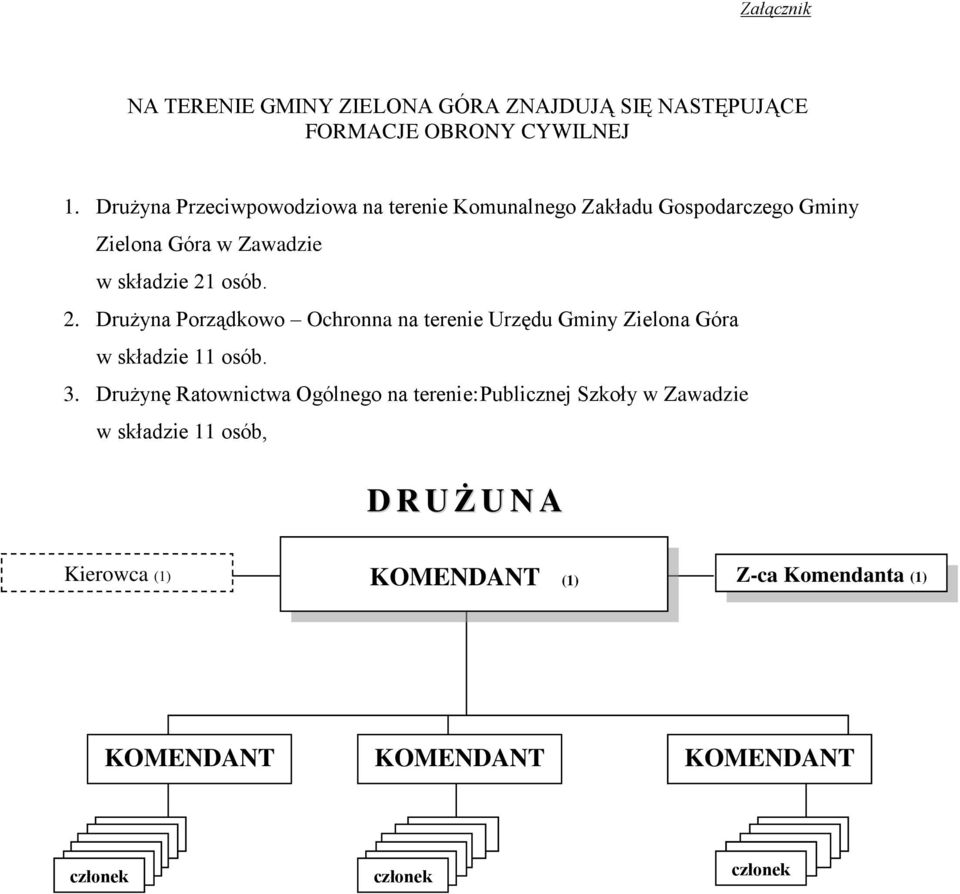 2. Drużyna Porządkowo Ochronna na terenie Urzędu Gminy Zielona Góra w składzie 11 osób. 3.