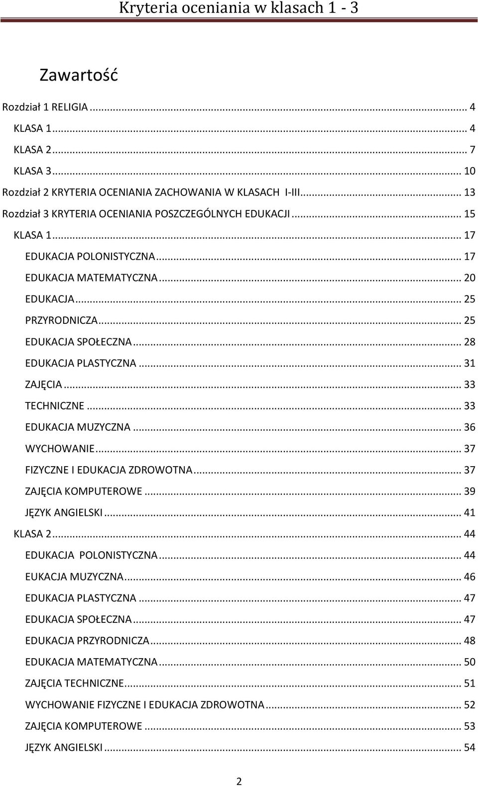 .. 33 EDUKACJA MUZYCZNA... 36 WYCHOWANIE... 37 FIZYCZNE I EDUKACJA ZDROWOTNA... 37 ZAJĘCIA KOMPUTEROWE... 39 JĘZYK ANGIELSKI... 41 KLASA 2... 44 EDUKACJA POLONISTYCZNA... 44 EUKACJA MUZYCZNA.