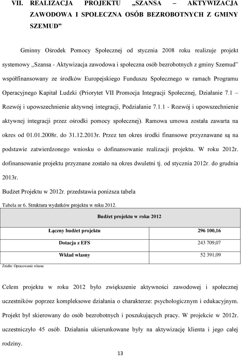 Integracji Społecznej, Działanie 7.1 Rozwój i upowszechnienie aktywnej integracji, Podziałanie 7.1.1 - Rozwój i upowszechnienie aktywnej integracji przez ośrodki pomocy społecznej).