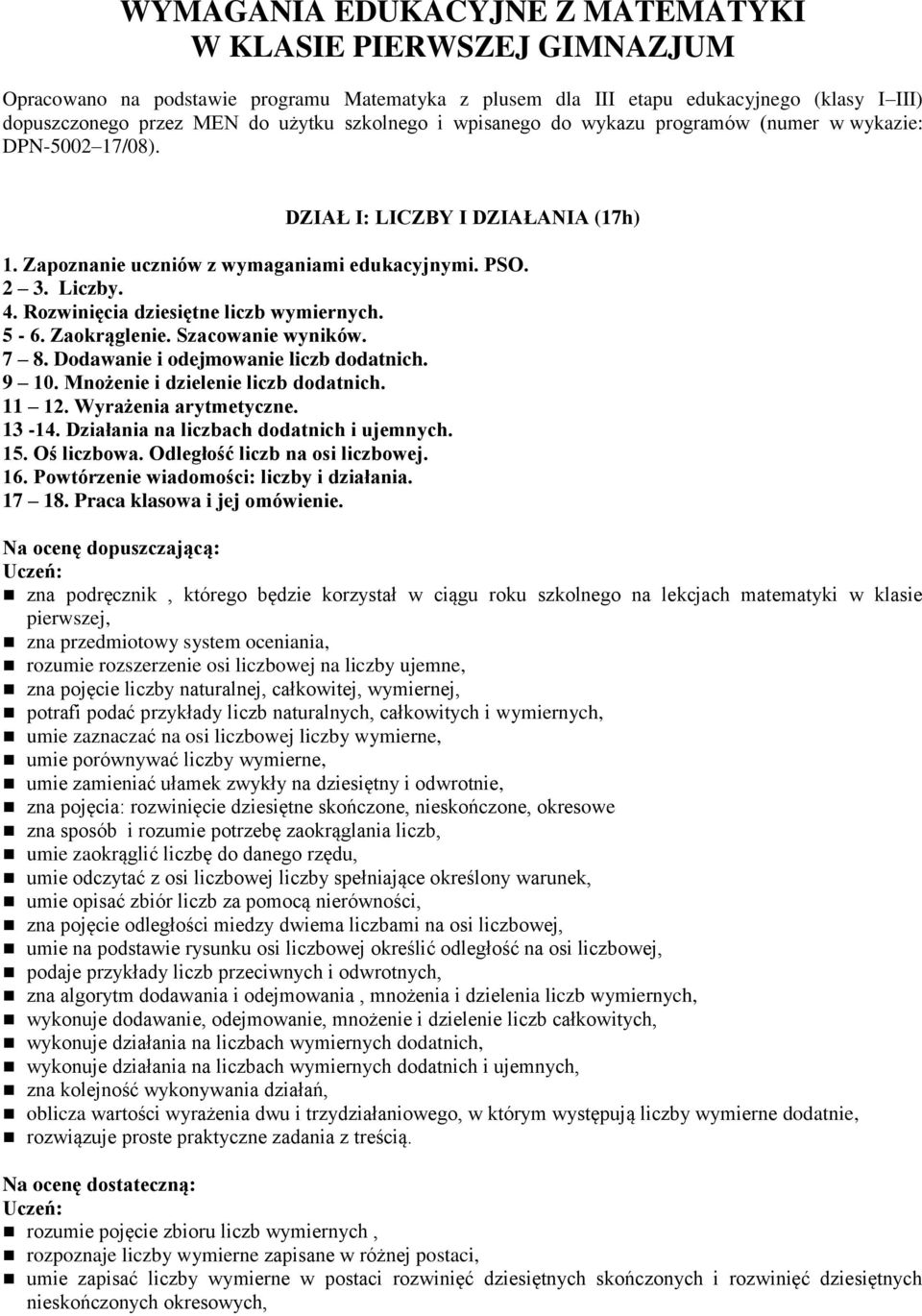 Rozwinięcia dziesiętne liczb wymiernych. 5-6. Zaokrąglenie. Szacowanie wyników. 7 8. Dodawanie i odejmowanie liczb dodatnich. 9 10. Mnożenie i dzielenie liczb dodatnich. 11 12. Wyrażenia arytmetyczne.