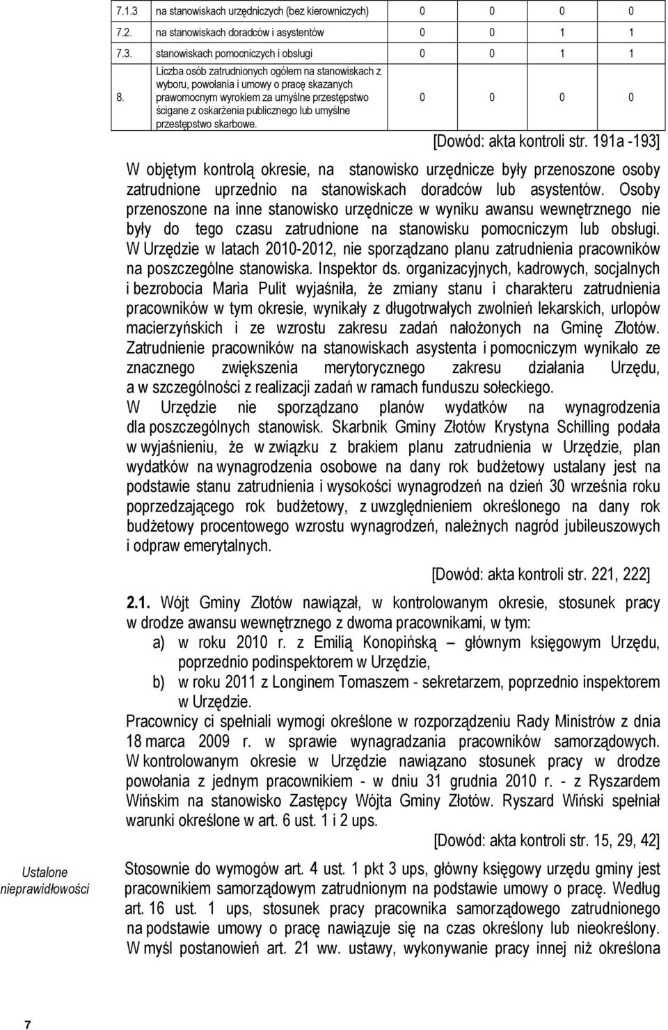 skarbowe. [Dowód: akta kontroli str. 191a -193] W objętym kontrolą okresie, na stanowisko urzędnicze były przenoszone osoby zatrudnione uprzednio na stanowiskach doradców lub asystentów.