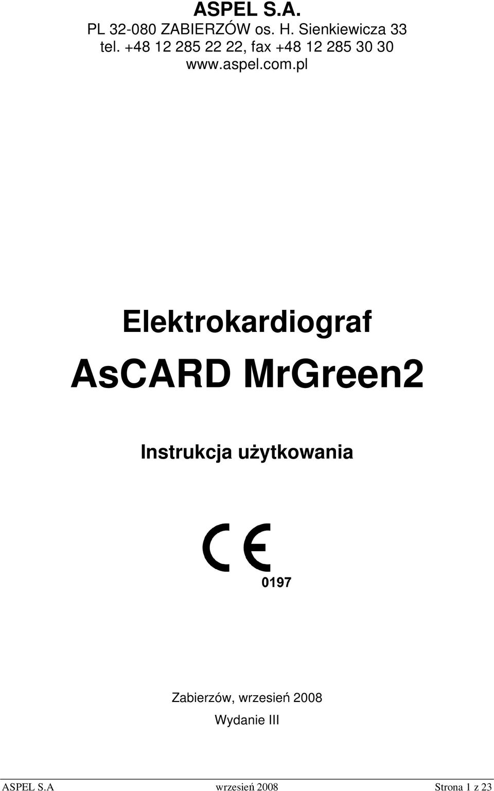 pl Elektrokardiograf AsCARD MrGreen2 Instrukcja użytkowania