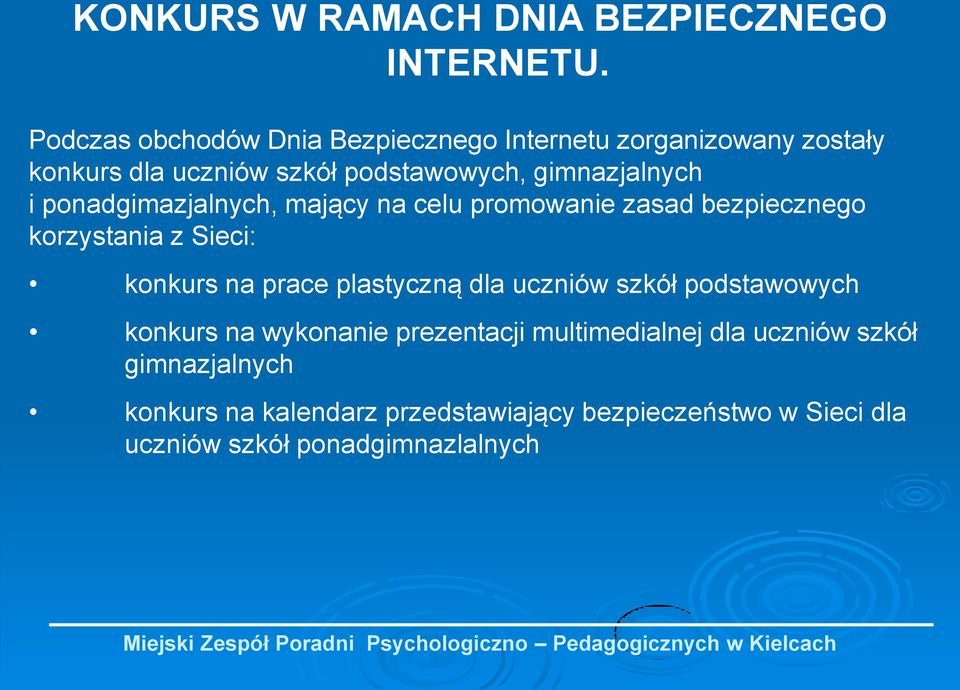 ponadgimazjalnych, mający na celu promowanie zasad bezpiecznego korzystania z Sieci: konkurs na prace plastyczną dla