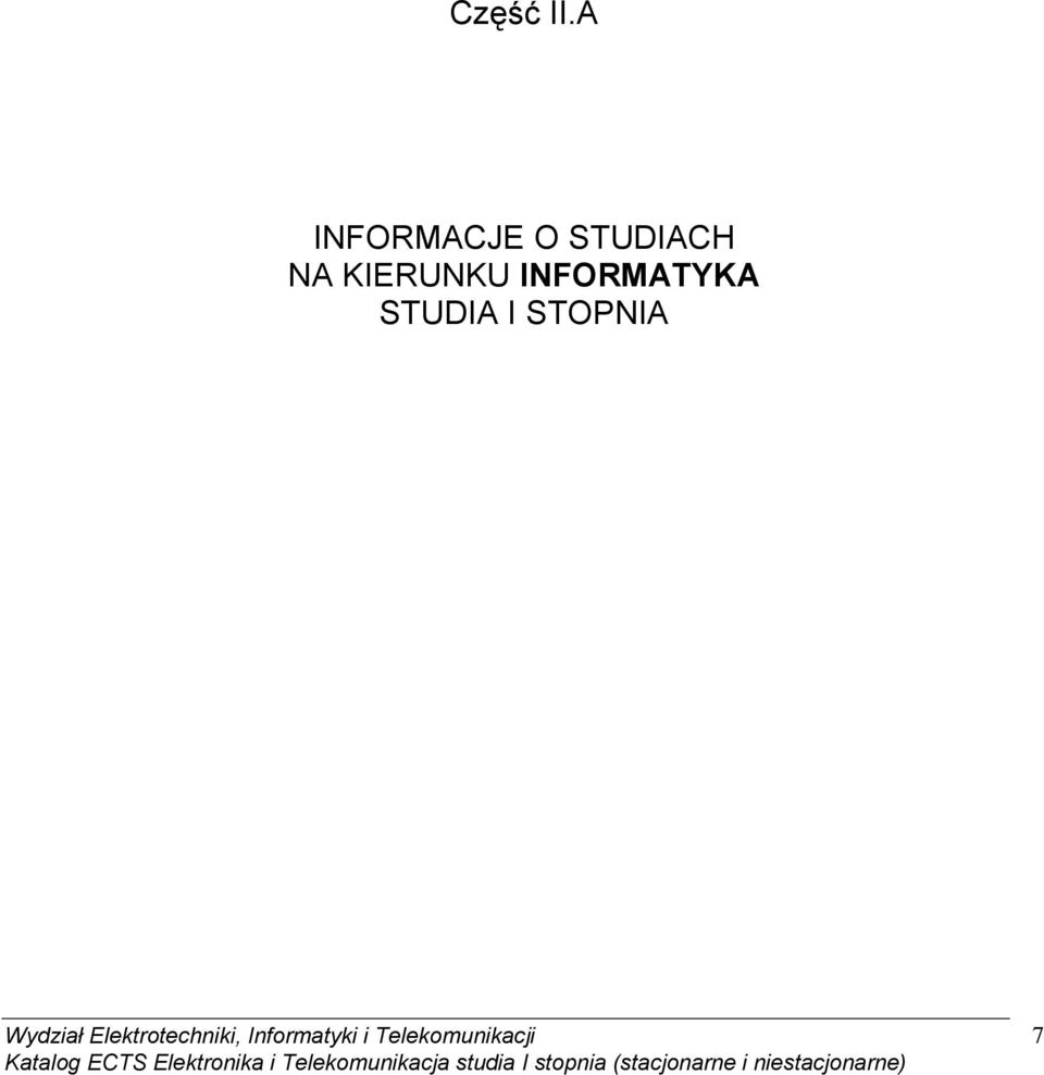 I STOPNIA Wydział Elektrotechniki, Informatyki i