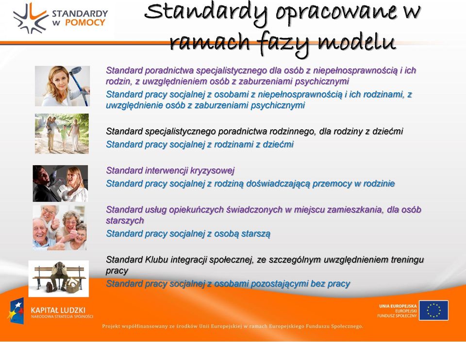 socjalnej z rodzinami z dziećmi Standard interwencji kryzysowej Standard pracy socjalnej z rodziną doświadczającą przemocy w rodzinie Standard usług opiekuńczych świadczonych w miejscu