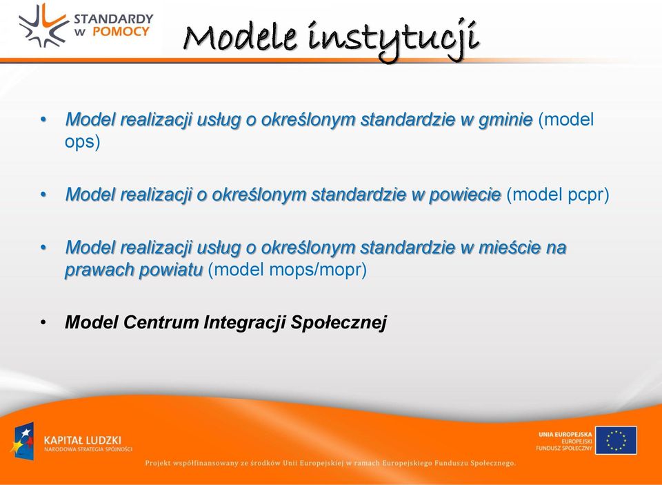powiecie (model pcpr) Model realizacji usług o określonym standardzie