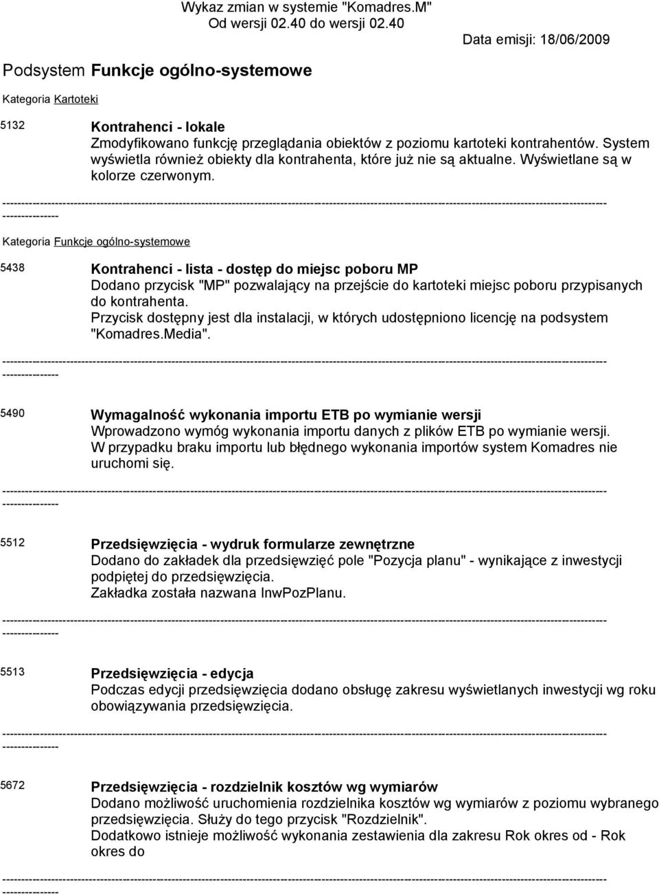 System wyświetla również obiekty dla kontrahenta, które już nie są aktualne. Wyświetlane są w kolorze czerwonym.