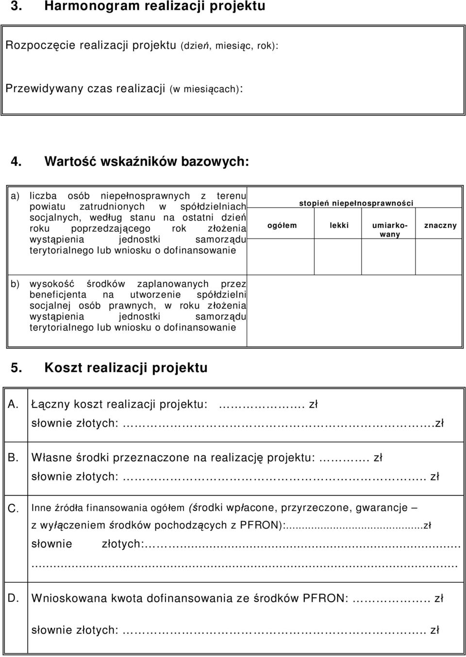 jednostki samorz du terytorialnego lub wniosku o dofinansowanie stopie niepe nosprawno ci ogó em lekki umiarkowany znaczny b) wysoko rodków zaplanowanych przez beneficjenta na utworzenie spó dzielni