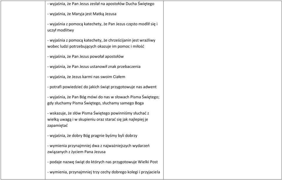 wyjaśnia, że Jezus karmi nas swoim Ciałem - potrafi powiedzieć do jakich świąt przygotowuje nas adwent - wyjaśnia, że Pan Bóg mówi do nas w słowach Pisma Świętego; gdy słuchamy Pisma Świętego,