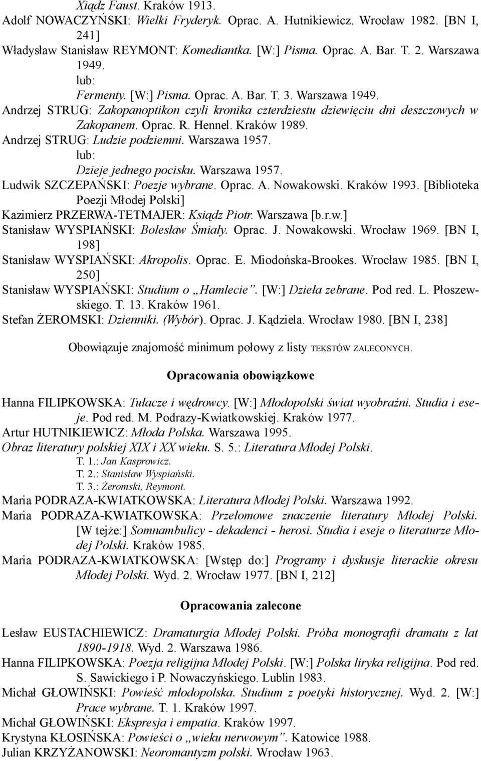 Andrzej STRUG: Ludzie podziemni. Warszawa 1957. Dzieje jednego pocisku. Warszawa 1957. Ludwik SZCZEPAŃSKI: Poezje wybrane. Oprac. A. Nowakowski. Kraków 1993.