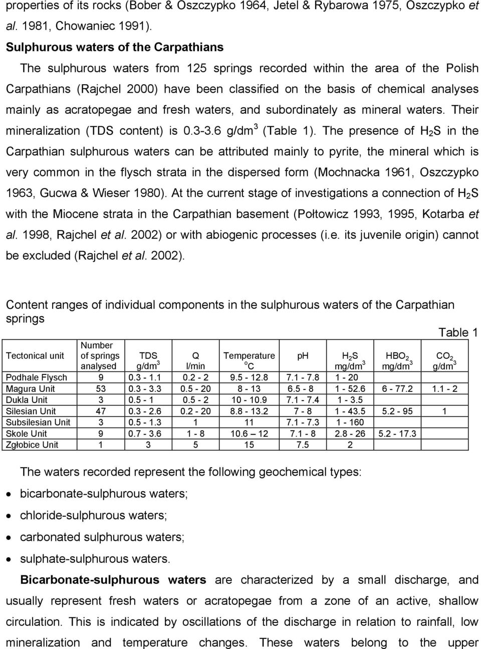 mainly as acratopegae and fresh waters, and subordinately as mineral waters. Their mineralization (TDS content) is 0.3-3.6 g/dm 3 (Table 1).