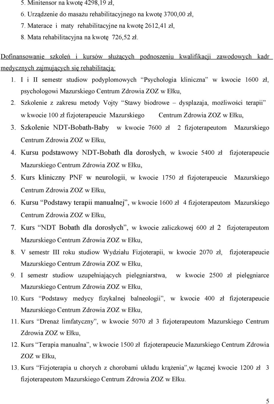 I i II semestr studiow podyplomowych Psychologia kliniczna w kwocie 1600 zł, psychologowi 2.