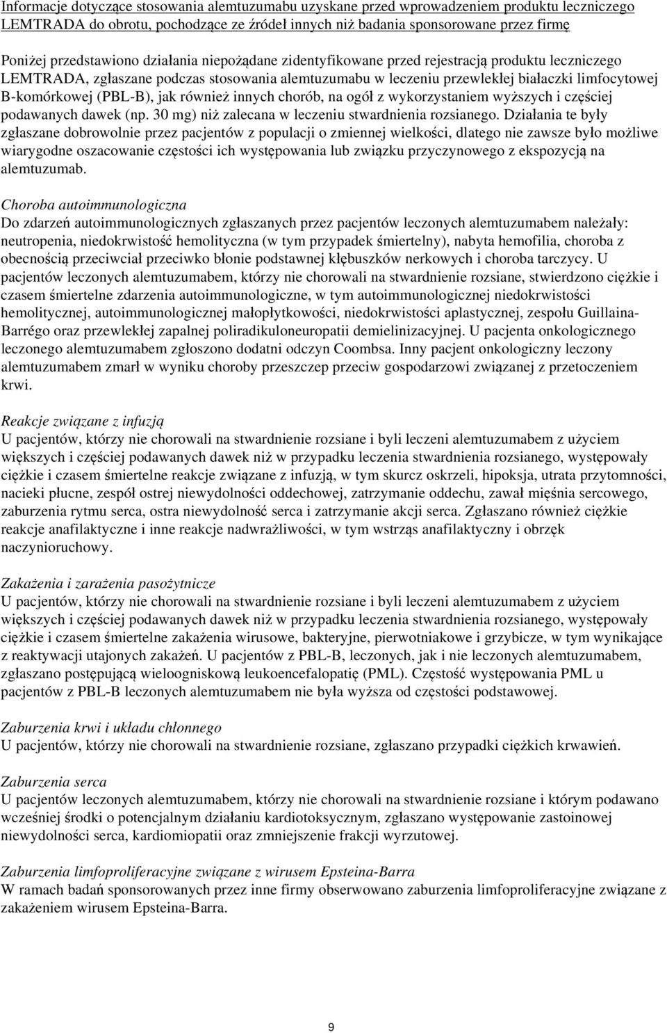 B-komórkowej (PBL-B), jak również innych chorób, na ogół z wykorzystaniem wyższych i częściej podawanych dawek (np. 30 mg) niż zalecana w leczeniu stwardnienia rozsianego.