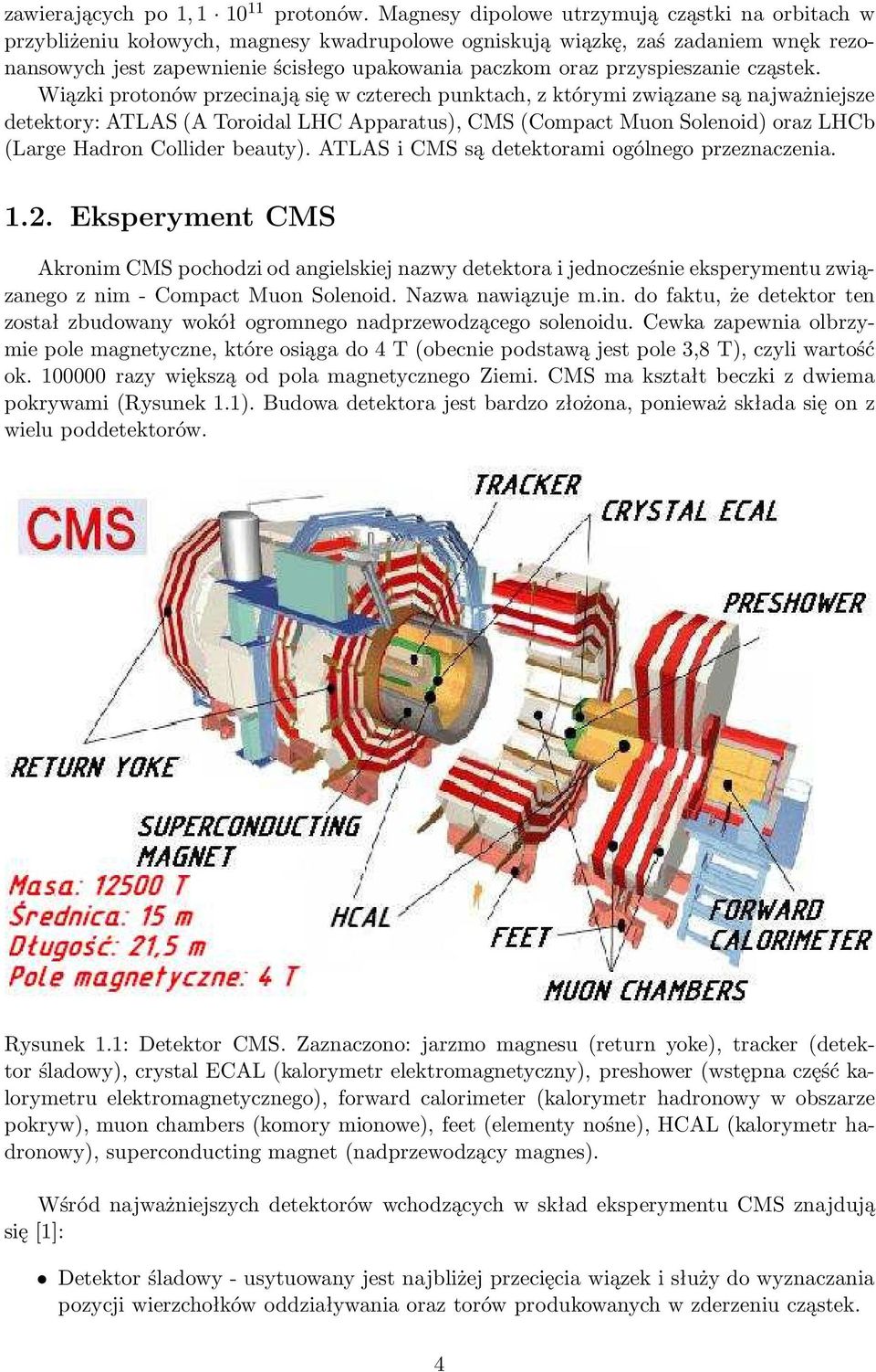 cząsek. Wiązki proonów przecinają się w czerech punkach, z kórymi związane są najważniejsze deekory: ATLAS(A Toroidal LHC Apparaus), CMS(Compac Muon Solenoid) oraz LHCb (Large Hadron Collider beauy).