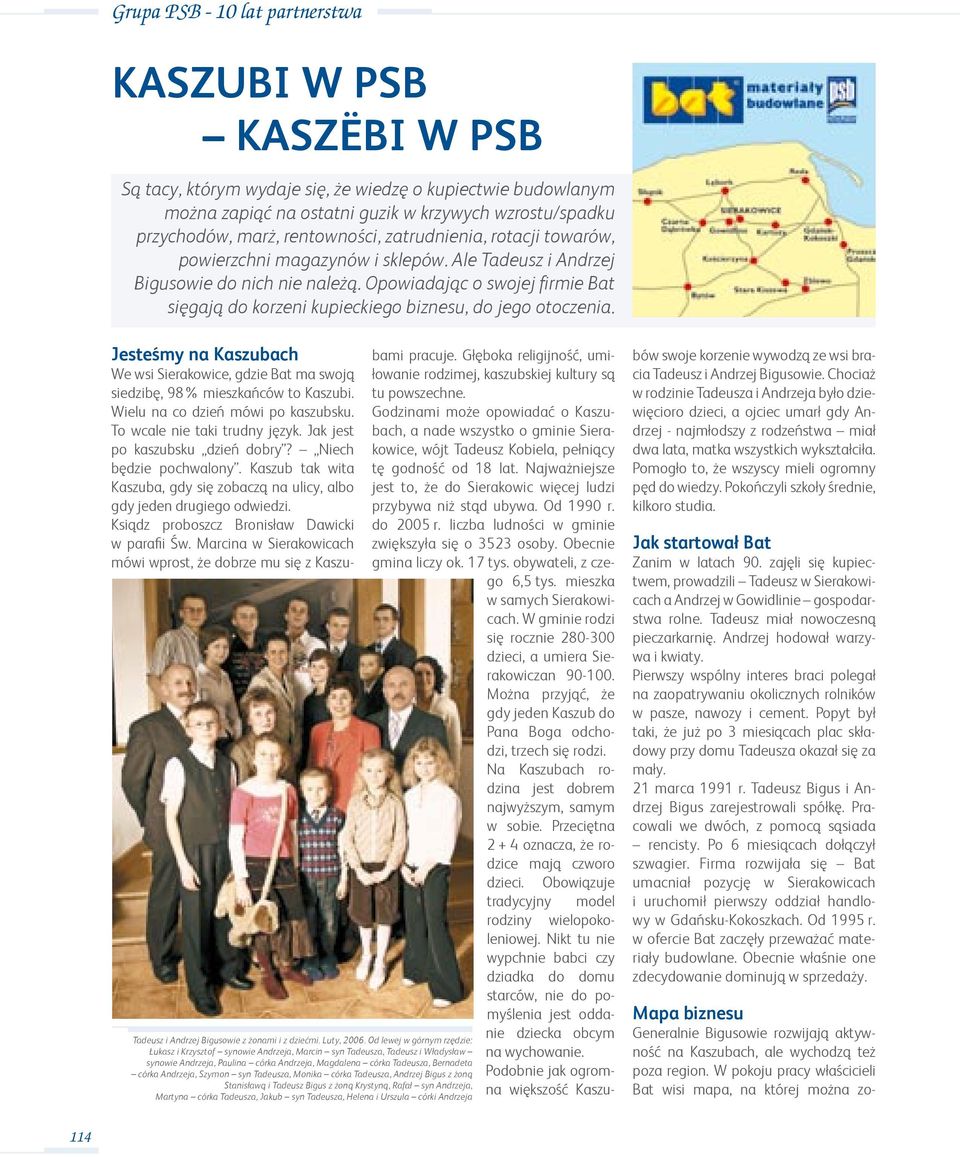 Opowiadając o swojej firmie Bat sięgają do korzeni kupieckiego biznesu, do jego otoczenia. Tadeusz i Andrzej Bigusowie z żonami i z dziećmi. Luty, 2006.