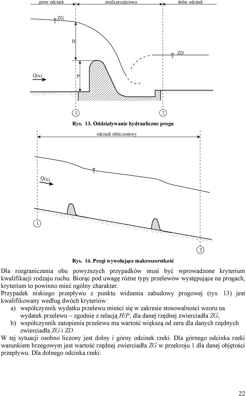 Biorąc pod uwagę różne typy przelewów występujące na progach, kryterium to powinno mieć ogólny charakter. Przypadek niskiego przepływu z punktu widzenia zabudowy progowej (rys.