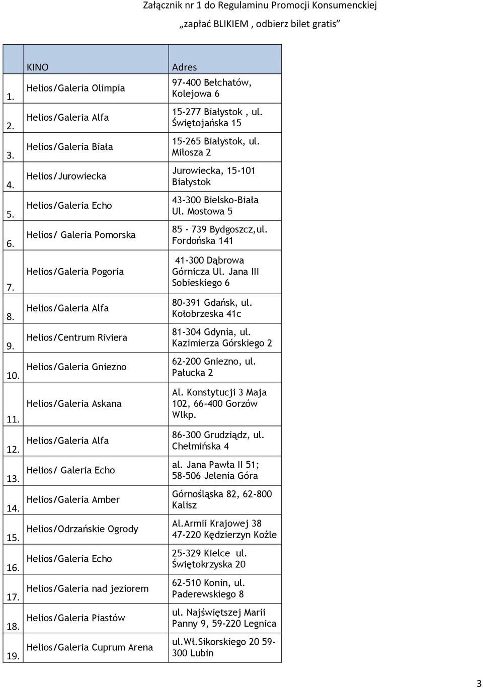 Adres 97-400 Bełchatów, Kolejowa 6 15-277 Białystok, ul. Świętojańska 15 15-265 Białystok, ul. Miłosza 2 Jurowiecka, 15-101 Białystok 43-300 Bielsko-Biała Ul. Mostowa 5 85-739 Bydgoszcz,ul.