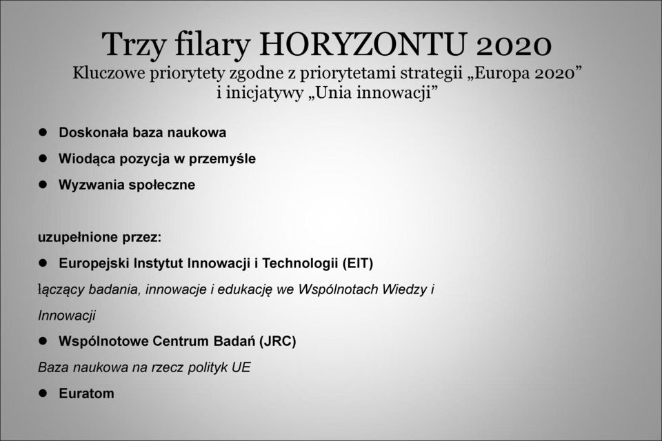 uzupełnione przez: Europejski Instytut Innowacji i Technologii (EIT) łączący badania, innowacje i