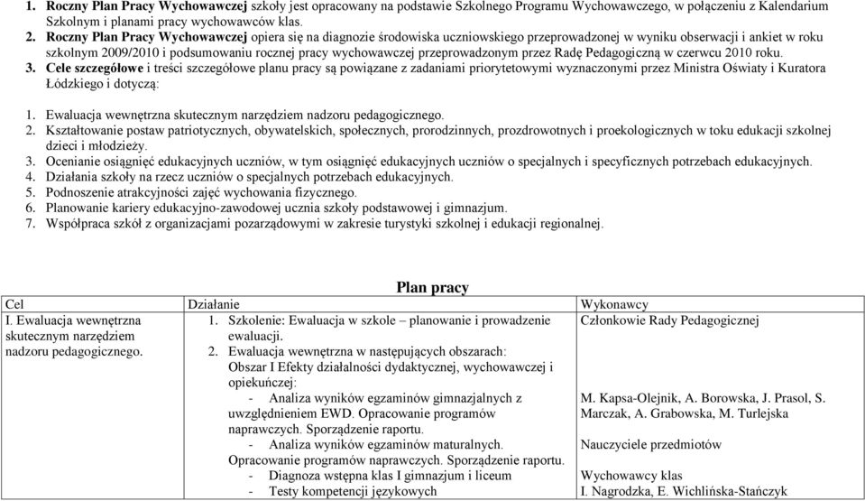 przeprowadzonym przez Radę Pedagogiczną w czerwcu 2010 roku. 3.