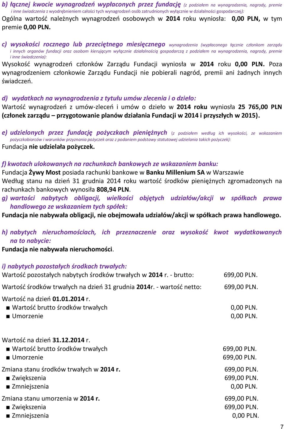 c) wysokości rocznego lub przeciętnego miesięcznego wynagrodzenia (wypłaconego łącznie członkom zarządu i innych organów fundacji oraz osobom kierującym wyłącznie działalnością gospodarczą z