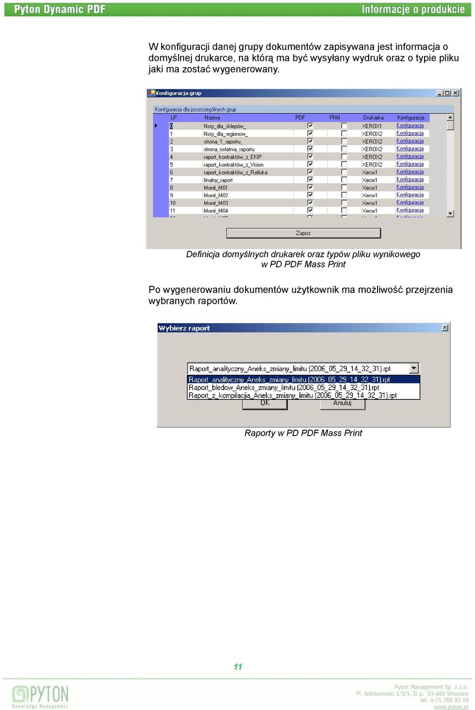 Definicja domyślnych drukarek oraz typów pliku wynikowego w PD PDF Mass Print Po