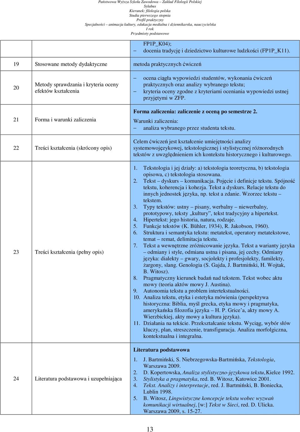 kryteria oceny zgodne z kryteriami oceniania wypowiedzi ustnej przyjętymi w ZFP.